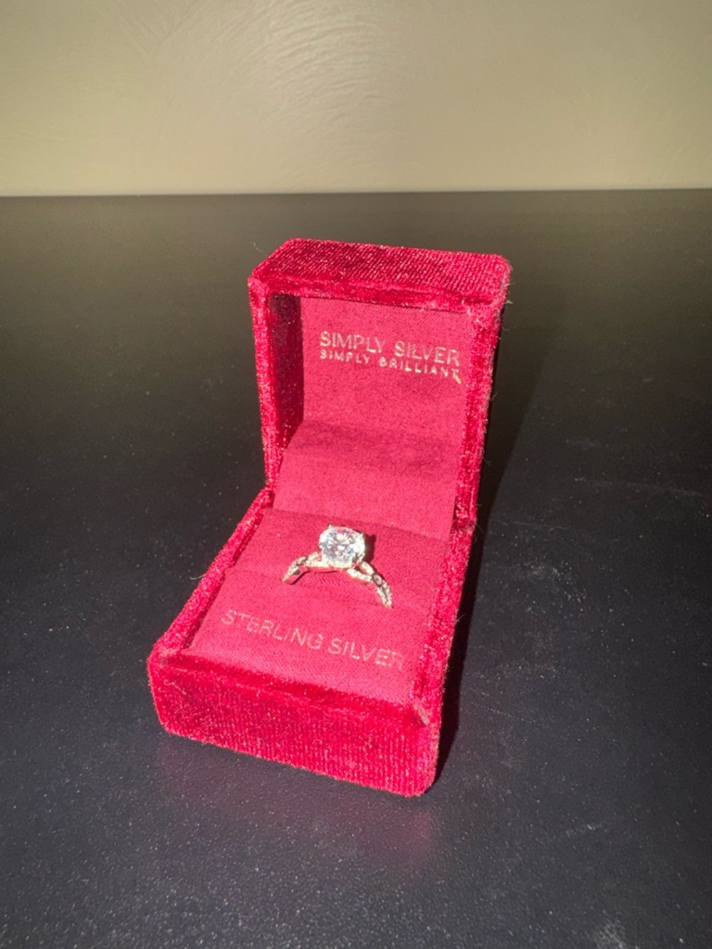 Sterling Silver Solitaire Ring with Cubic Zirconia Stone in Red Box